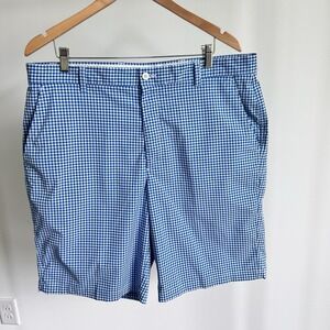 FootJoy FJ Mens 38 Gingham Check Plaid Blue Performance Chino Golf Shorts